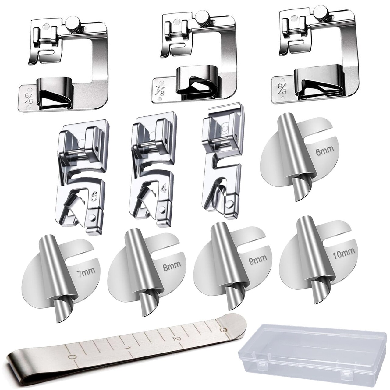 12 Pcs Hemming Foot Kit Narrow Rolled Hem Foot Set Presser Foot Sewing Rolled Hemmer Foot Narrow Sewing Machine Rolled Hem Guide Universal Sewing Clips for Sewing Machine Accessories and Tools